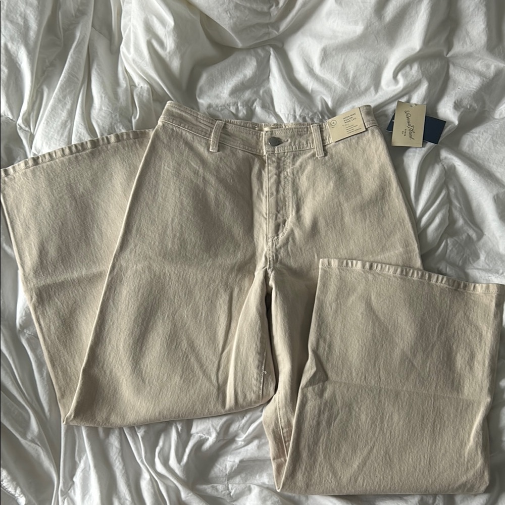 Cream wide leg jeans